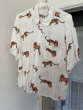 Leopard Print Short-Sleeve Shirt - White